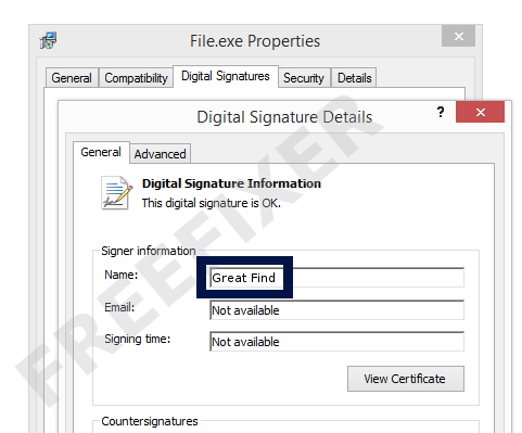 Screenshot of the Great Find certificate